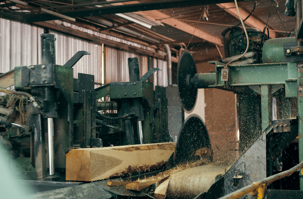 Saw Mill machinery cutting logs