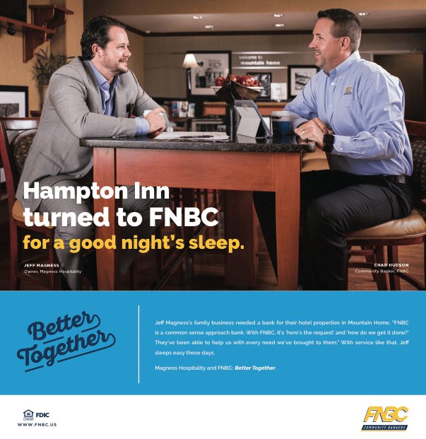 Jeff Magness sits with Chad Hudson community banker at FNBC